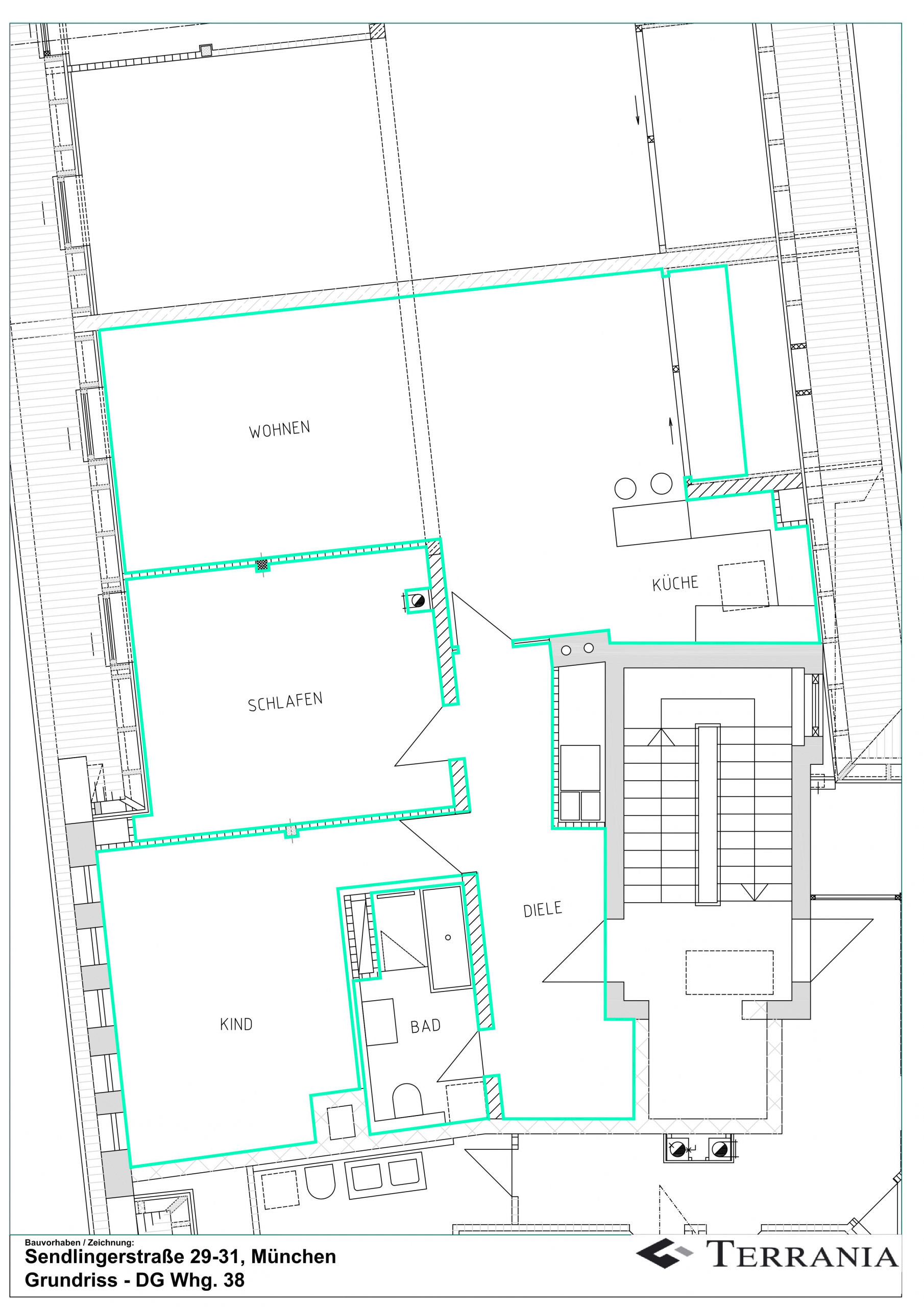 Direkt vom Eigentümer: Beste Innenstadtlage - Dachterrassenwohnung in einem historischen Altbau - Grundriss