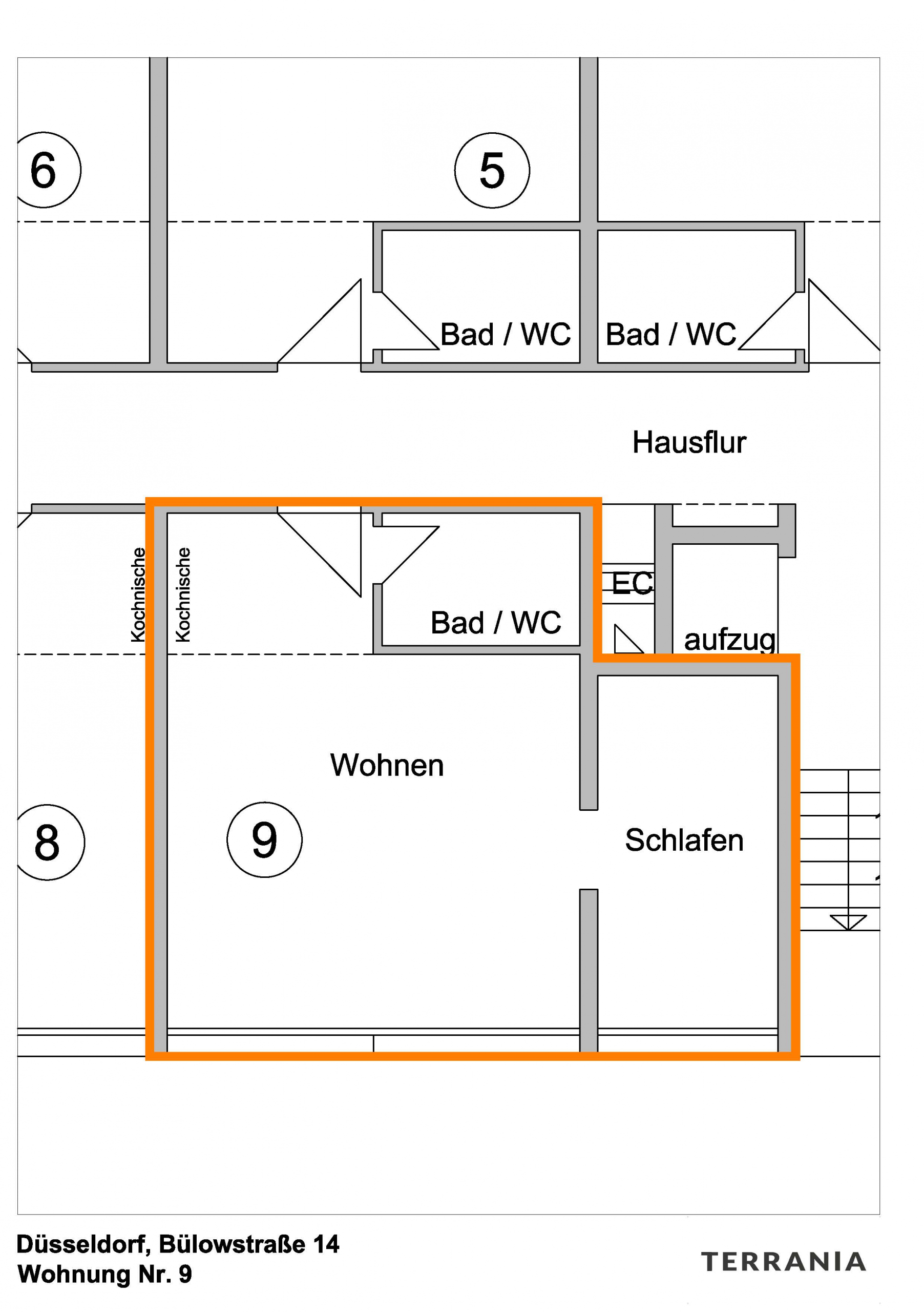 Direkt vom Eigentümer: Moderne, lichtdurchflutetes 2-Zimmer Appartement in Hochschulnähe - Grundriss 1.OG-4.OG Nr. 9