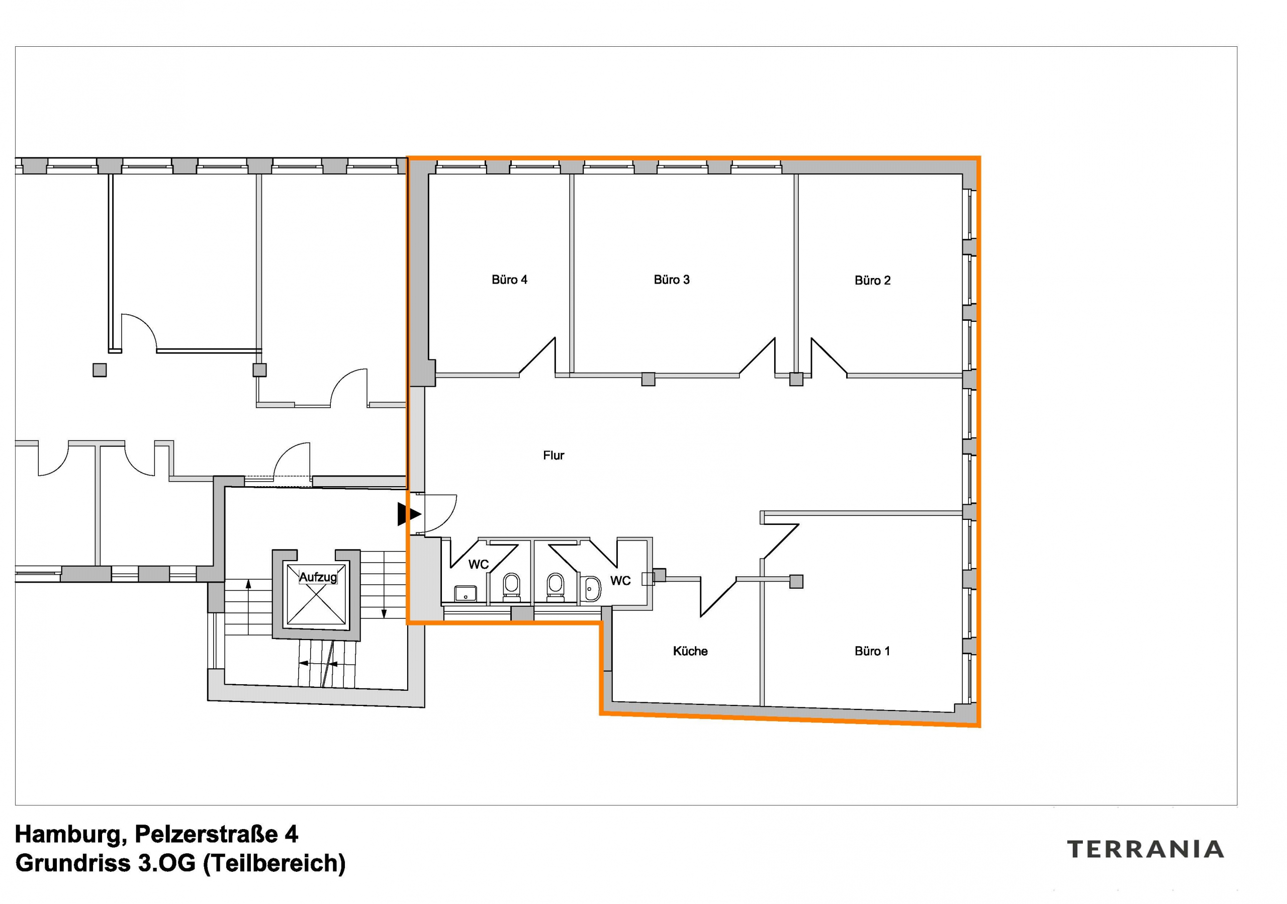 Grundriss 3. OG Bürofläche rechts